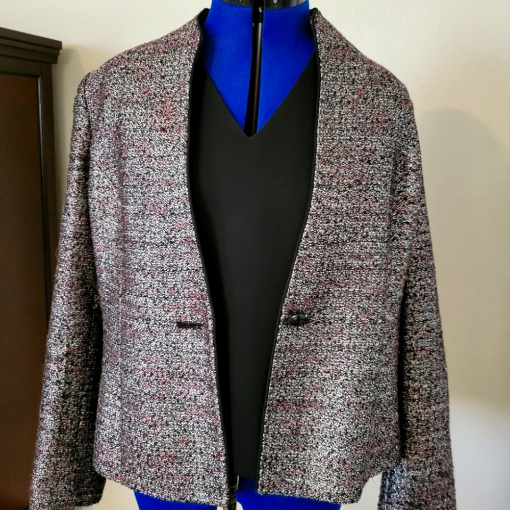 Jones Studio Black Silver Red Multi Color Blazer Size 10